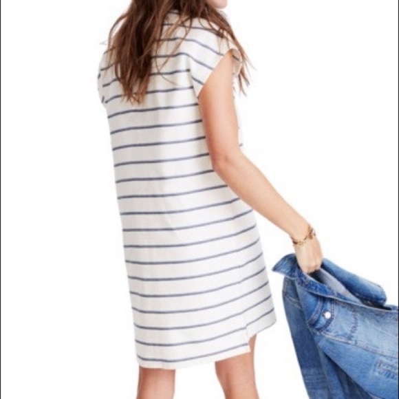 CHIC Madewell Blue White Striped Mini Spring Dress - Picture 4 of 5